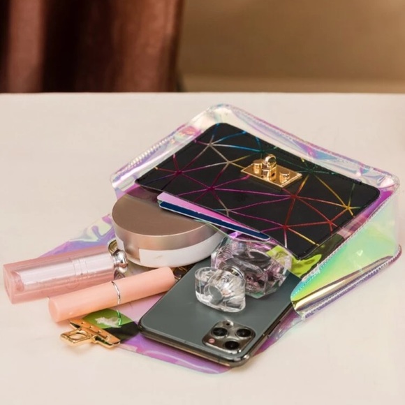 BRAND NEW Geometric pattern funky square crossbody black gold small bag - Picture 9 of 9